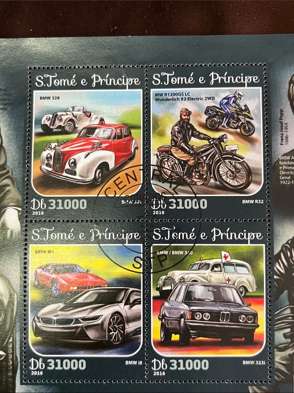 Commemorative BMW Stamp Sheet - Blue and Black Accents